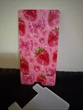 Pink Strawberry Pattern Phone Stand Holder - Cute Mobile Accessory